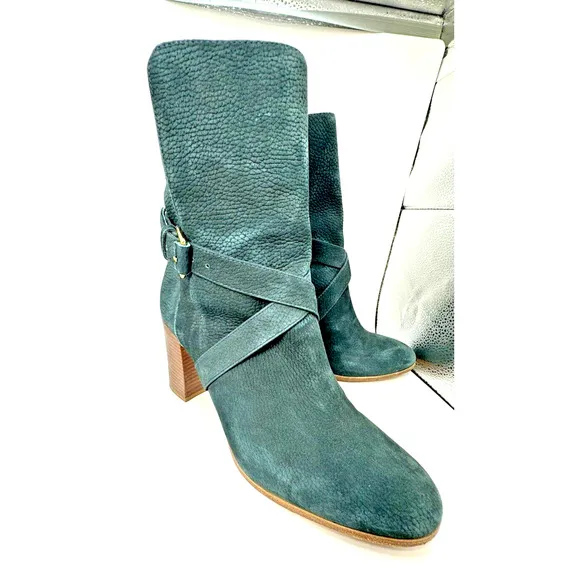 Kate Spade Lexy Booties Women's 10 Mediterranean Blue Leather Suede 3&quot; Block