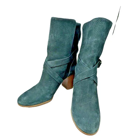 Kate Spade Lexy Booties Women's 10 Mediterranean Blue Leather Suede 3&quot; Block