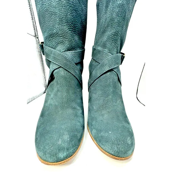 Kate Spade Lexy Booties Women's 10 Mediterranean Blue Leather Suede 3&quot; Block