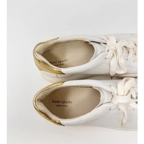 Kate Spade Lift Sneakers White Nappa Leather Lace Up Trainers US 11