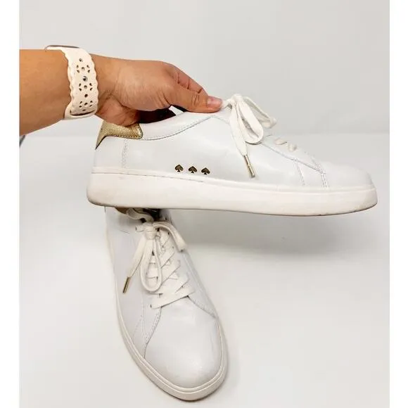 Kate Spade Lift Sneakers White Nappa Leather Lace Up Trainers US 11