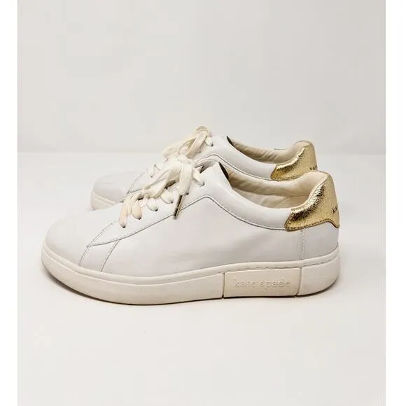 Kate Spade Lift Sneakers White Nappa Leather Lace Up Trainers US 11