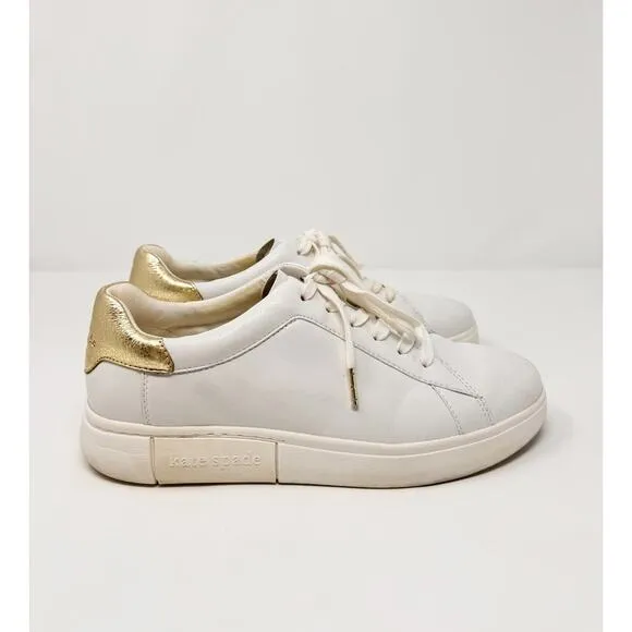 Kate Spade Lift Sneakers White Nappa Leather Lace Up Trainers US 11