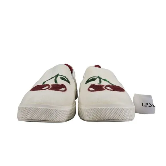 Katy Perry Shoes Womens 6 Sneaker Slip On Casual Cherry Sequin Kerry Flats White