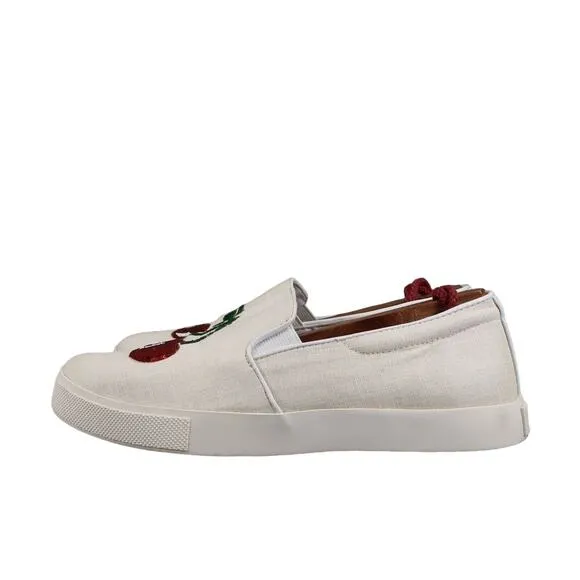 Katy Perry Shoes Womens 6 Sneaker Slip On Casual Cherry Sequin Kerry Flats White