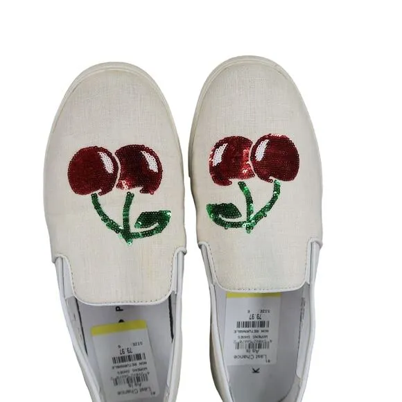 Katy Perry Shoes Womens 6 Sneaker Slip On Casual Cherry Sequin Kerry Flats White