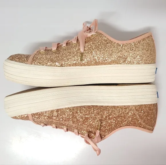 Keds x Kate Spade NY Women’s Rose Gold Triple Kick Glitter Platform Sneakers 8½