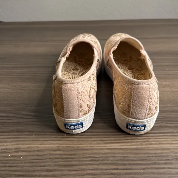 Keds x Riffle Paper Co Blush Gold Metallic Patterned Slip On Platform Sneakers
