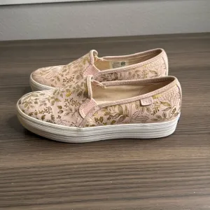 Keds x Riffle Paper Co Blush Gold Metallic Patterned Slip On Platform Sneakers