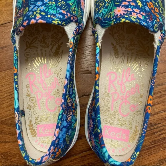 Keds x Rifle Paper Co Slip On Shoes Womens 6 Floral Garden Party Blue Multicolor