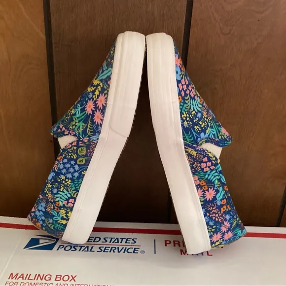 Keds x Rifle Paper Co Slip On Shoes Womens 6 Floral Garden Party Blue Multicolor