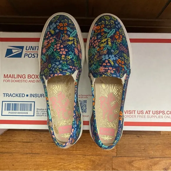 Keds x Rifle Paper Co Slip On Shoes Womens 6 Floral Garden Party Blue Multicolor