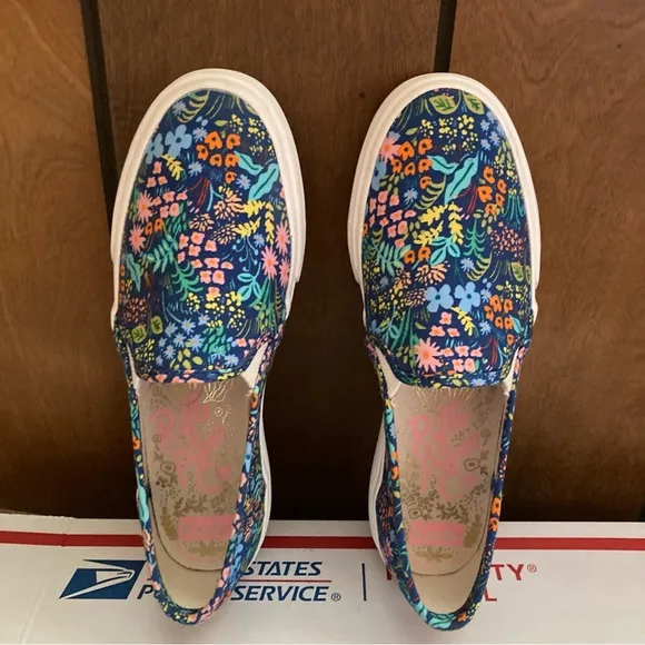Keds x Rifle Paper Co Slip On Shoes Womens 6 Floral Garden Party Blue Multicolor
