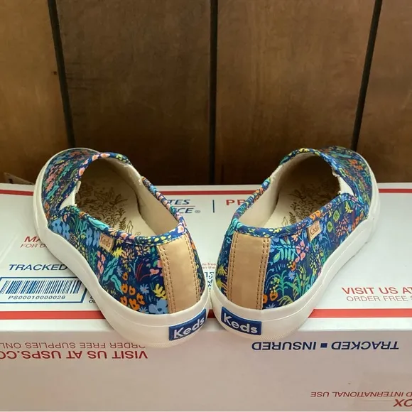 Keds x Rifle Paper Co Slip On Shoes Womens 6 Floral Garden Party Blue Multicolor