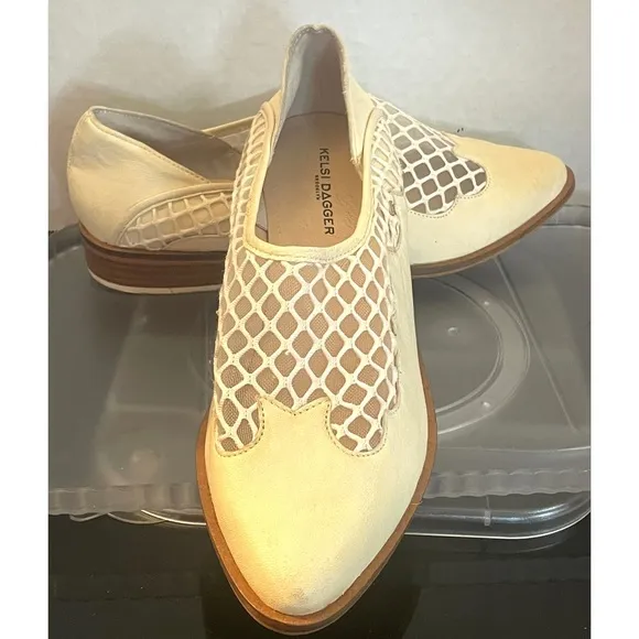 Kelsi Dagger Brooklyn Women's Cream Leather Mesh Loafers Size 9 Medium.