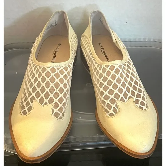 Kelsi Dagger Brooklyn Women's Cream Leather Mesh Loafers Size 9 Medium.