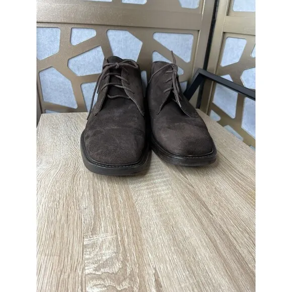 Keneth Cole Leather Suede Brown Men chukka  Boots Shoes Sz 10 Square Toe ITALY