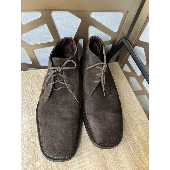 Keneth Cole Leather Suede Brown Men chukka  Boots Shoes Sz 10 Square Toe ITALY