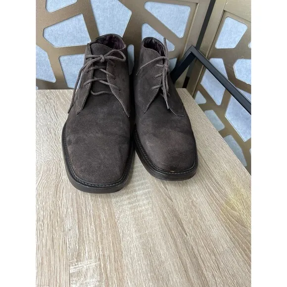 Keneth Cole Leather Suede Brown Men chukka  Boots Shoes Sz 10 Square Toe ITALY