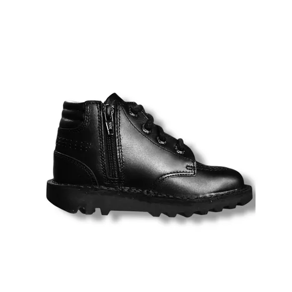 Kickers Kick Hi Padded Leather Black Boots Classic Ankle Zip Sz 27 US 10.5