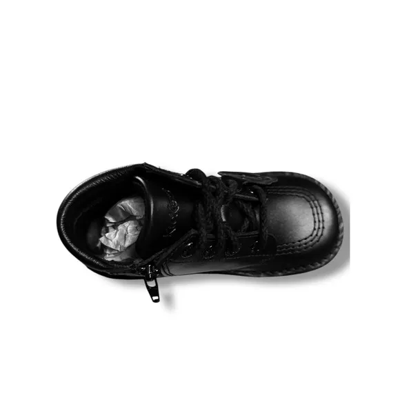 Kickers Kick Hi Padded Leather Black Boots Classic Ankle Zip Sz 27 US 10.5