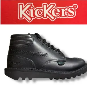 Kickers Kick Hi Padded Leather Black Boots Classic Ankle Zip Sz 27 US 10.5