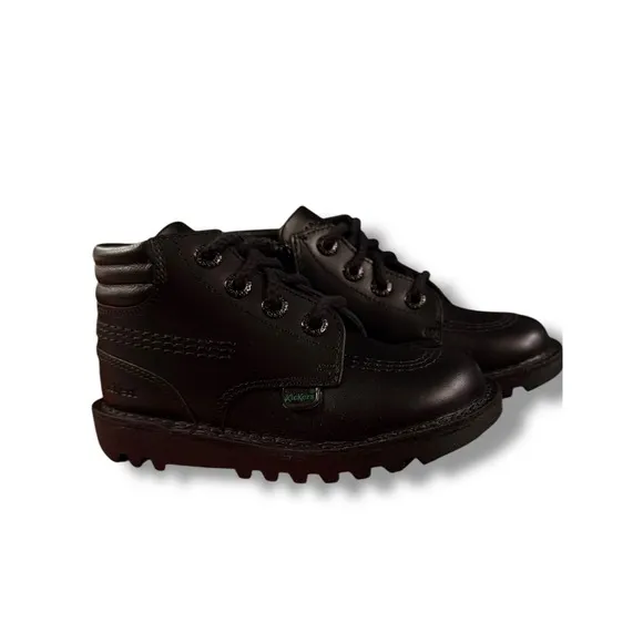 Kickers Kick Hi Padded Leather Black Boots Classic Ankle Zip Sz 27 US 10.5