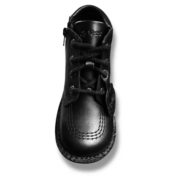 Kickers Kick Hi Padded Leather Black Boots Classic Ankle Zip Sz 27 US 10.5