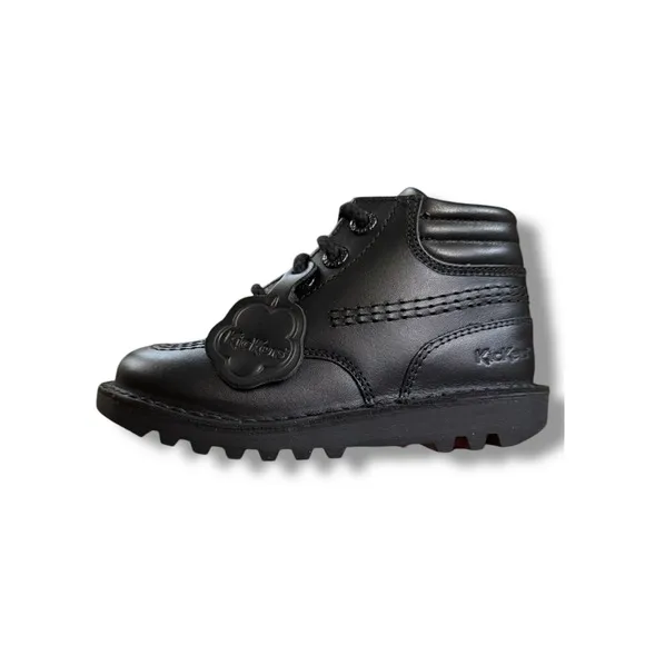 Kickers Kick Hi Padded Leather Black Boots Classic Ankle Zip Sz 27 US 10.5