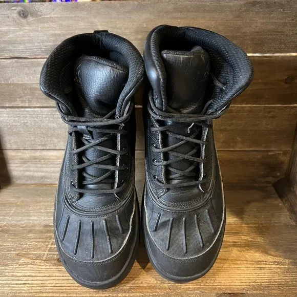 Kids Nike Woodside 2 High Triple Black GS Black Leather Boots Shoes Size 7 Y GUC