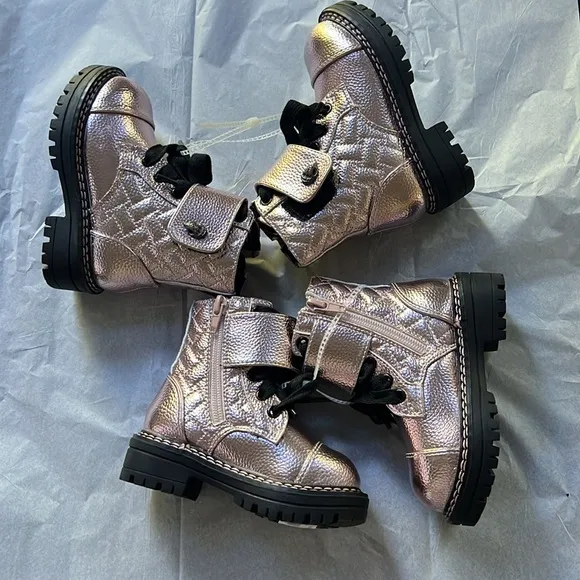 Kurt Geiger London Girls' Kensington Metallic Leather Strap Boots