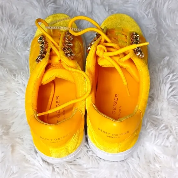 Kurt Geiger London Yellow Quilted Jewel Embelished Platform Sneakers EU 38 NEW