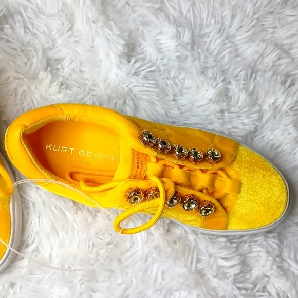 Kurt Geiger London Yellow Quilted Jewel Embelished Platform Sneakers EU 38 NEW