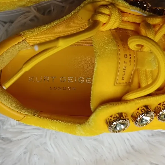 Kurt Geiger London Yellow Quilted Jewel Embelished Platform Sneakers EU 38 NEW