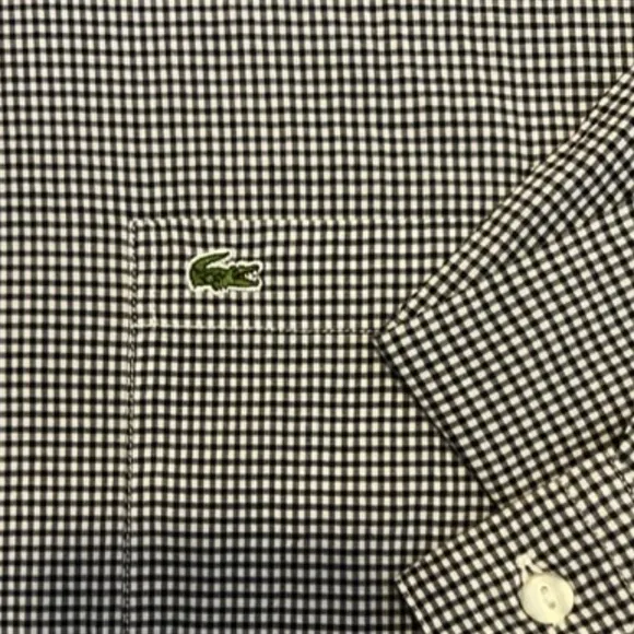 Lacoste Small Lightweight Button-Down L/S Shirt in Navy Gingham MINT!‌‌‌…