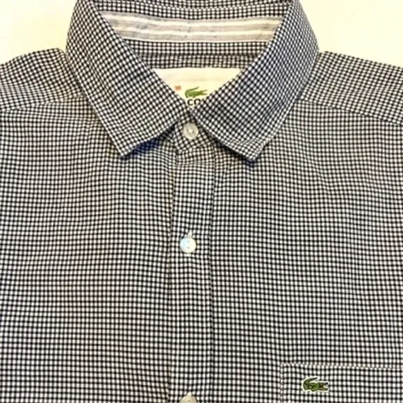 Lacoste Small Lightweight Button-Down L/S Shirt in Navy Gingham MINT!‌‌‌…
