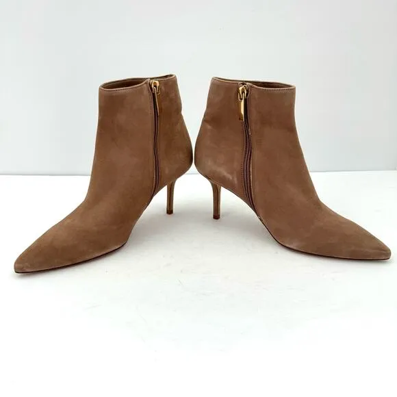 L’agence Aimee Brown Beige Suede Pointed Toe Heeled Ankle Boots Women’s 7.5
