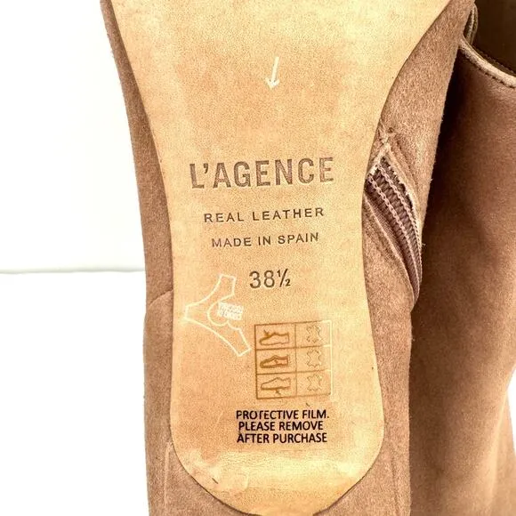 L’agence Aimee Brown Beige Suede Pointed Toe Heeled Ankle Boots Women’s 7.5