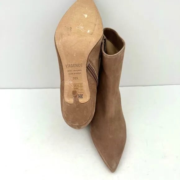 L’agence Aimee Brown Beige Suede Pointed Toe Heeled Ankle Boots Women’s 7.5