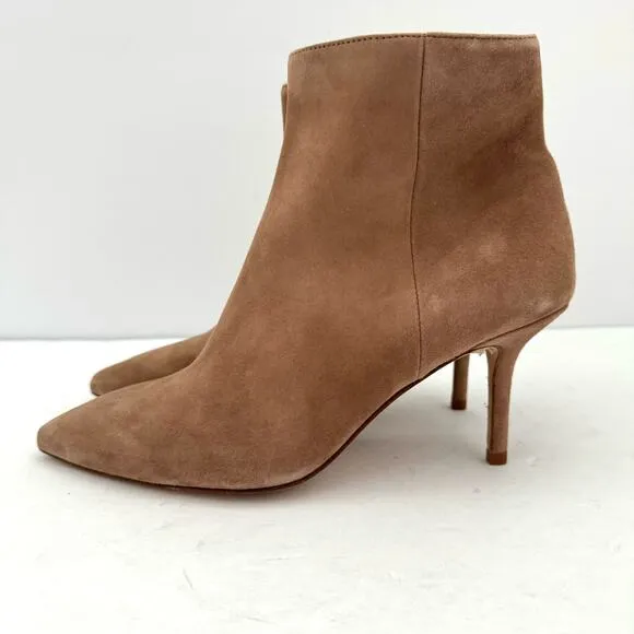 L’agence Aimee Brown Beige Suede Pointed Toe Heeled Ankle Boots Women’s 7.5