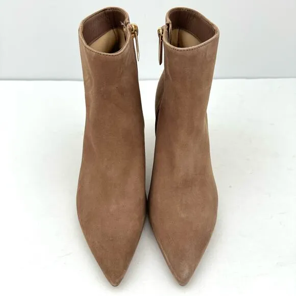 L’agence Aimee Brown Beige Suede Pointed Toe Heeled Ankle Boots Women’s 7.5