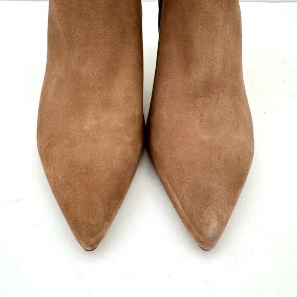 L’agence Aimee Brown Beige Suede Pointed Toe Heeled Ankle Boots Women’s 7.5