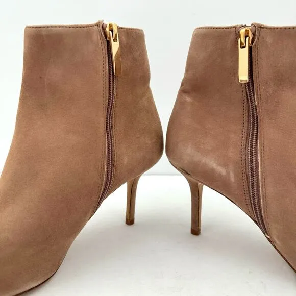 L’agence Aimee Brown Beige Suede Pointed Toe Heeled Ankle Boots Women’s 7.5
