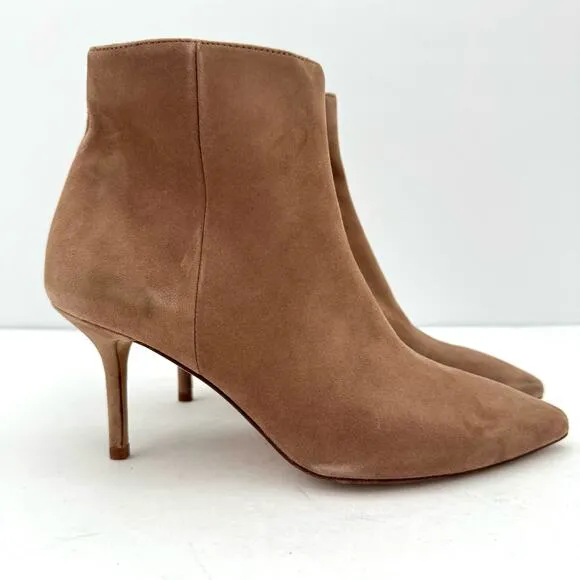 L’agence Aimee Brown Beige Suede Pointed Toe Heeled Ankle Boots Women’s 7.5