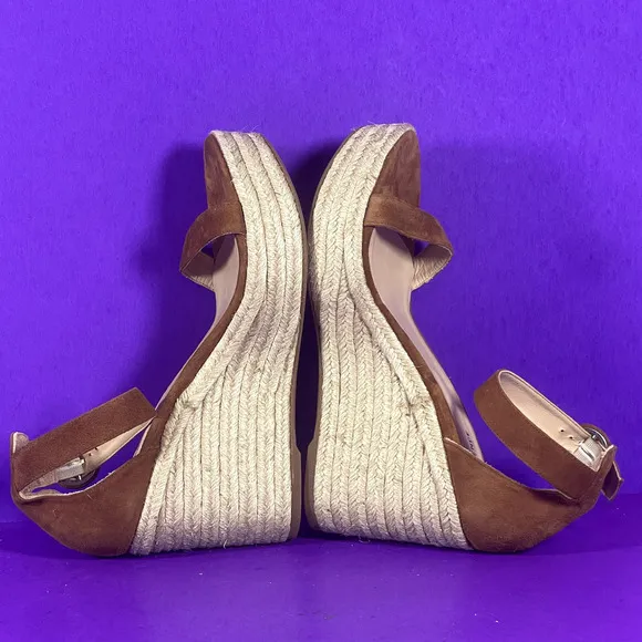 L'AGENCE Elysee Brown Suede Espadrille Wedge Sandals Women's Shoe Size 10-NEW