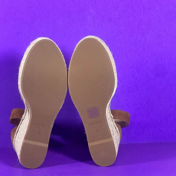 L'AGENCE Elysee Brown Suede Espadrille Wedge Sandals Women's Shoe Size 10-NEW