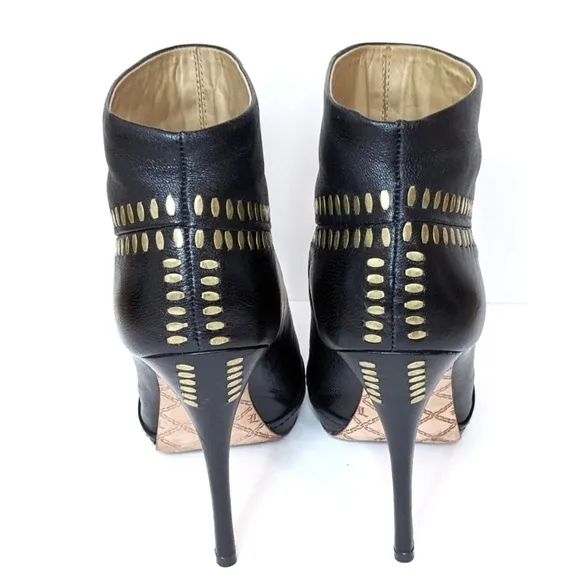 L.a.m.b. Jaycee Black Leather Studded Stiletto Ankle Boots 8.5