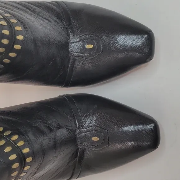 L.a.m.b. Jaycee Black Leather Studded Stiletto Ankle Boots 8.5