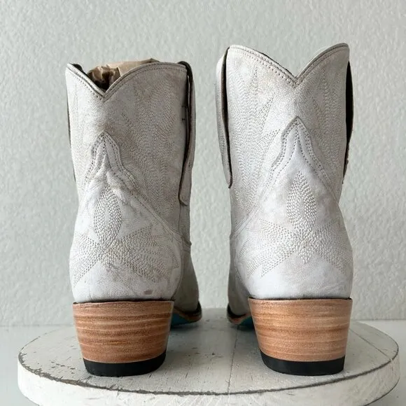 Lane LEXINGTON Women Cowboy Bootie Sz 10 White Leather Western Cowgirl Boots