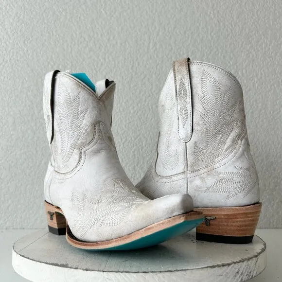 Lane LEXINGTON Women Cowboy Bootie Sz 10 White Leather Western Cowgirl Boots